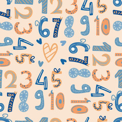 seamless childish hand- drawn number pattern. Perfect for apparel,fabric, textile, nursery, decoration,wrapping paper.