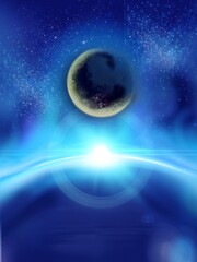 starry space background with yellow planet