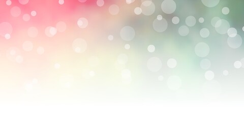 Light Green, Red vector template with circles. Glitter abstract illustration with colorful drops. Design for posters, banners.