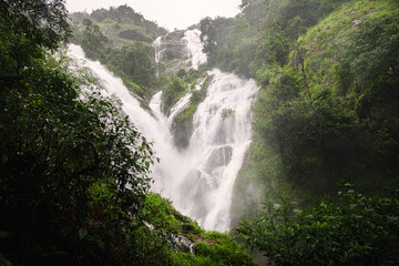 Pi Tu Gro waterfall, highest waterfall in Thailand during heavy rain in green forest of Tak Province.