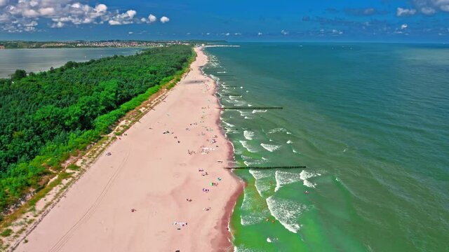 Aerial view of beach on Baltic Sea in Poland