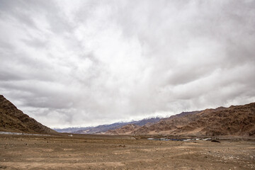 Road trip with City view of Leh Ladakh from Thiksey Monastery, Thiksey Gompa in Leh Ladakh, India