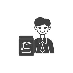 University teacher vector icon. filled flat sign for mobile concept and web design. Man teacher with academic book glyph icon. Symbol, logo illustration. Vector graphics