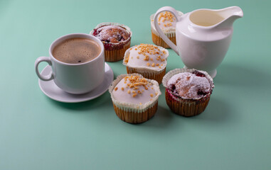 sweet delicious treats and espresso in a cup 
