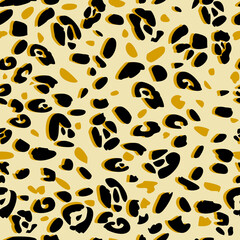 Fototapeta na wymiar Abstract seamless patterns of leopard skin. black and orange spots of the wrong brush on a gray background. Abstract print of the skin of wild animals. Simple modern fashion design