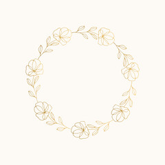 Floral wedding wreath. Gold colour. Vintage vector style. Isolated illustration. 