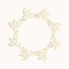 Botanical wreath with leaves and berries. Golden floral frame. Vector isolated illustration. © anatartan