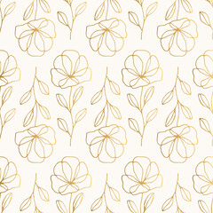 Golden flowers pattern. Hand drawn botanical ornament. Vector illustration.