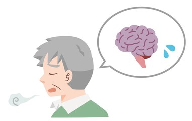 ストレスが溜まって疲れている高齢者の脳のイラスト