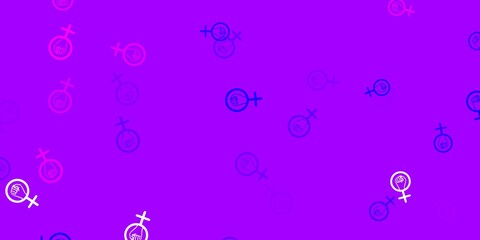 Light Purple, Pink vector backdrop with woman's power symbols.