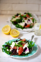 Smoked salmon salad.selective focus.