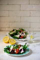 Smoked salmon salad.selective focus.