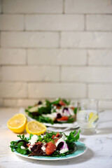 Smoked salmon salad.selective focus.