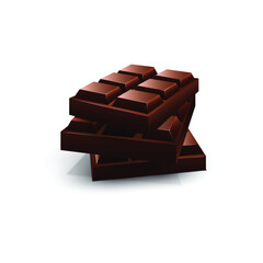 six square pieces chocolate bar on white background