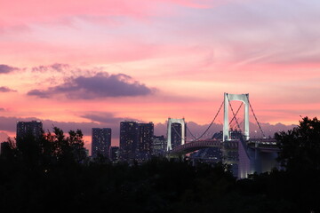 お台場レインボーブリッジの夕景