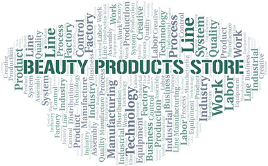 Beauty Products Store word cloud create with text only.