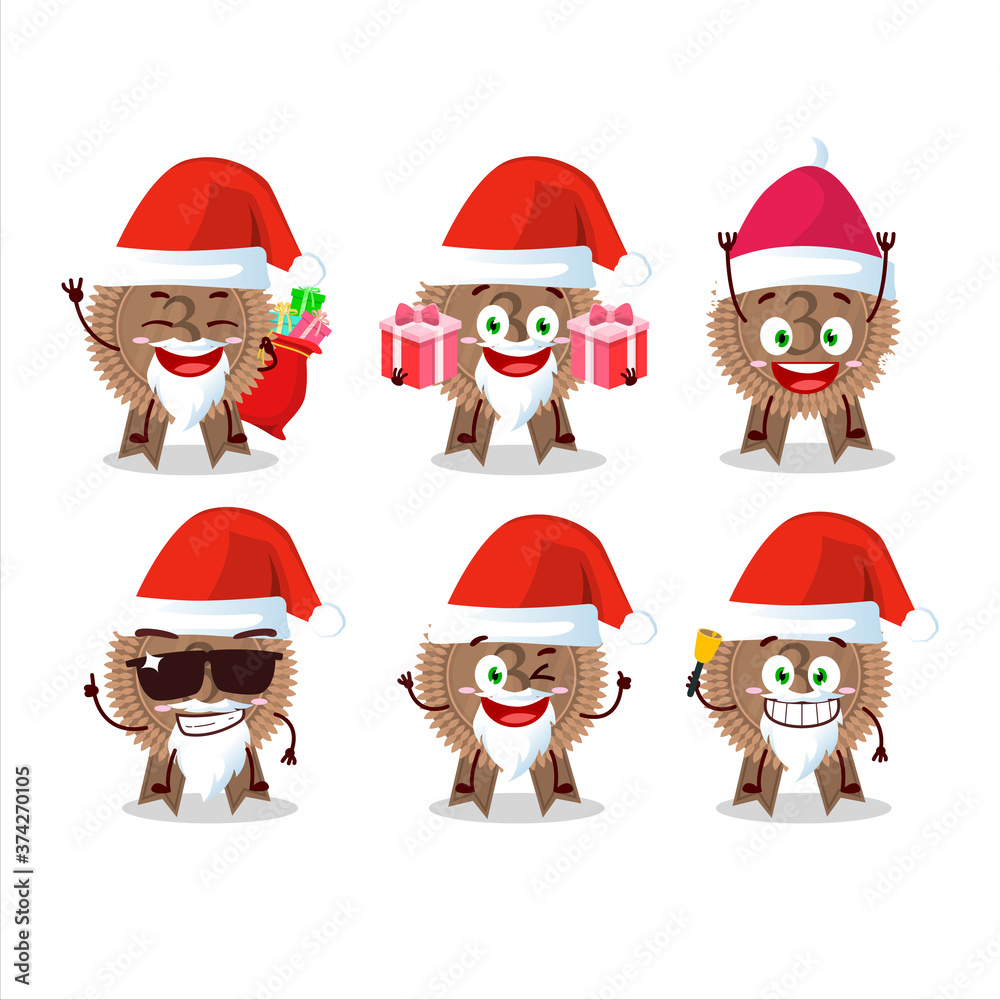 Sticker Santa Claus emoticons with bronze medals ribbon cartoon character