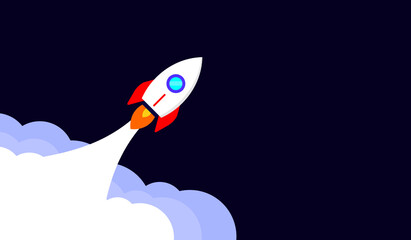 Rocket launch landing page illustration. Business or project startup banner concept. Flat style illustration.