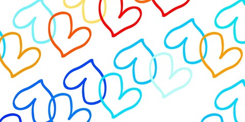 Light Blue, Red vector background with Shining hearts.