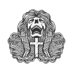 skull praying hands.  with cross sign in the middle. vector illustration