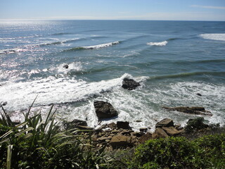 waves crashing on rocks