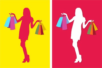 Silhouette of Woman with Shopping Bags - Illustration