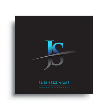 initial letter JS logotype company name colored blue and green swoosh design.