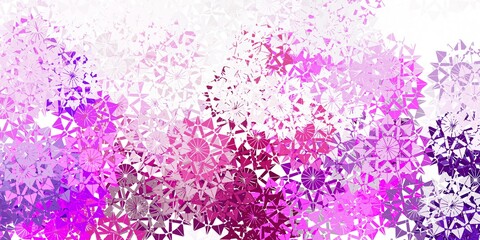Light purple, pink vector pattern with colored snowflakes.