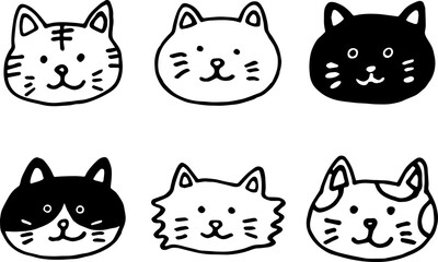 6 different cat face icons