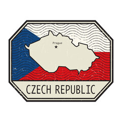 Obraz premium Grunge rubber stamp with flag and map of Czech Republic