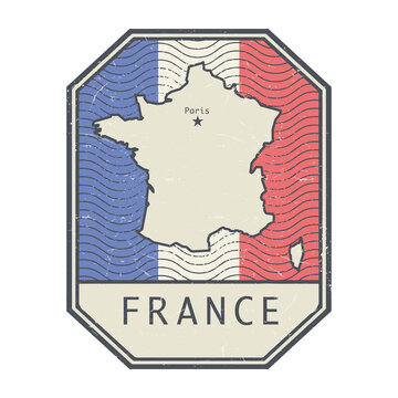 Grunge rubber stamp with the name and map of France