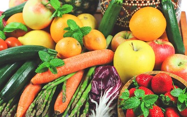 composition of fruits and vegetables top view