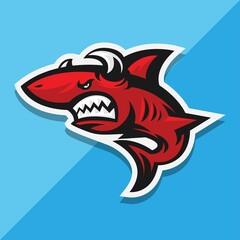 Naklejka premium red shark with horn vector illustration