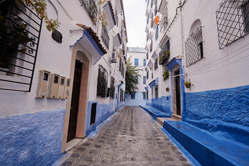 Fototapeta na wymiar Travel by .Morocco. Street in medina of blue town Chefchaouen.