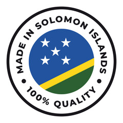 Vector circle symbol. Text Made in Solomon Islands with flag. Isolated on white background.