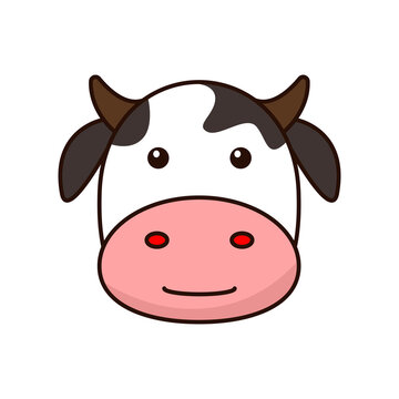 Cute cow face cartoon illustration isolated on white background 