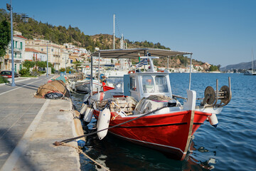 Fishing boats in the Poros harbor, Greece.