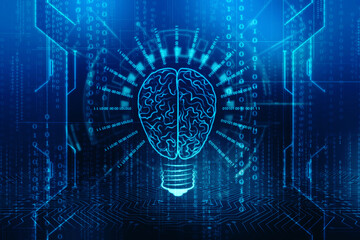 Bulb future technology, innovation background, creative idea concept, Artificial Intelligence Concept background, Bulb icon on technology background