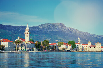 Kastel coast in Dalmatia,Croatia. Famous tourist destination. Old town near on the Adriatic seashore.