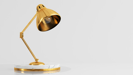 Golden lamp on luxury white marble pedestal 3d rendering