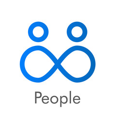 Concepto trabajo en equipo. Logotipo abstracto pareja de personas como nudo tipo infinito lineal en color azul y palabra people