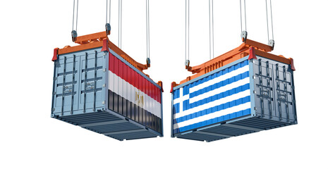 Freight containers with Greece and Egypt flag. 3D Rendering 