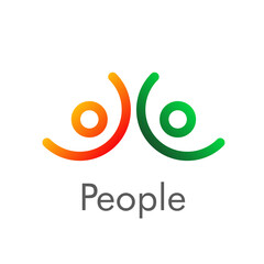Concepto trabajo en equipo. Logotipo lineal abstracto grupo de 2 personas con curvas y círculos en varios colores y palabra people