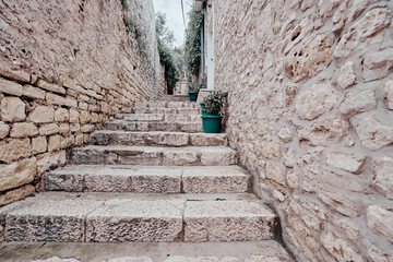 Brick stairs in old town Hvar.
