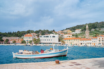 Hvar Old Town Promenade. Sea coast in Dalmatia,Croatia. A famous tourist destination on the Adriatic sea.