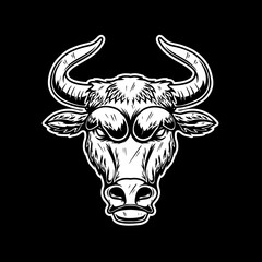 Naklejka premium Illustration of head of bull in vintage monochrome style. Design element for logo, emblem, sign, poster, card, banner. Vector illustration