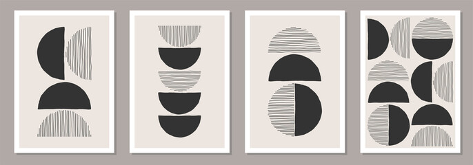 Trendy set of abstract creative minimalist artistic hand drawn compositions