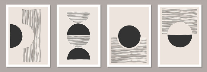 Fototapeta na wymiar Trendy set of abstract creative minimalist artistic hand drawn compositions