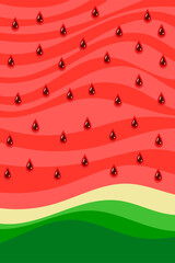Watermelon wallpaper AI illustration. Wavy red and green lines.