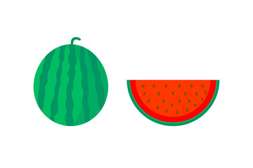EPS 10 vector. A watermelon and a slice of watermelon isolated on white background.
